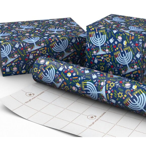 Hallmark Wrapping Paper Festive Hanukkah Collage Menorah 35 sq ft Roll Holiday - Picture 3 of 6